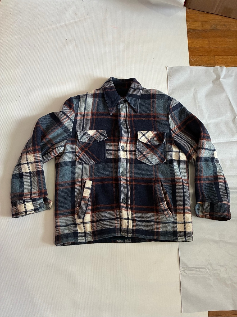 SEARS VINTAGE FLANNEL JACKET SIZE M NAVY/WHITE